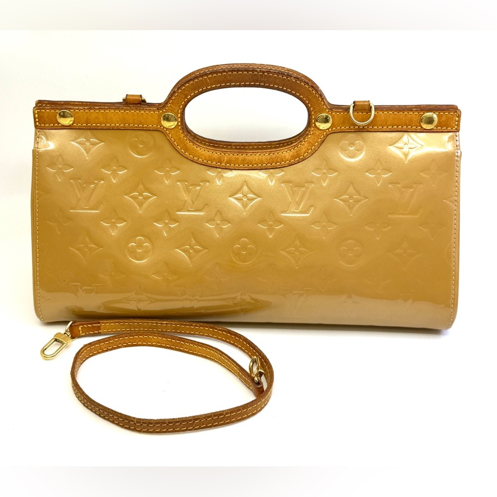 Authentic Louis Vuitton Monogram Vernis Roxbury Drive Handbag M91372,Beige color